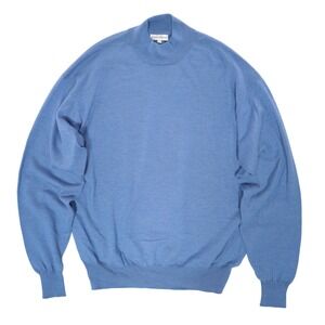 Bullock & Jones Mock Neck Sweater Men XL Wool Silk Cashmere Blue Knit Pullover
